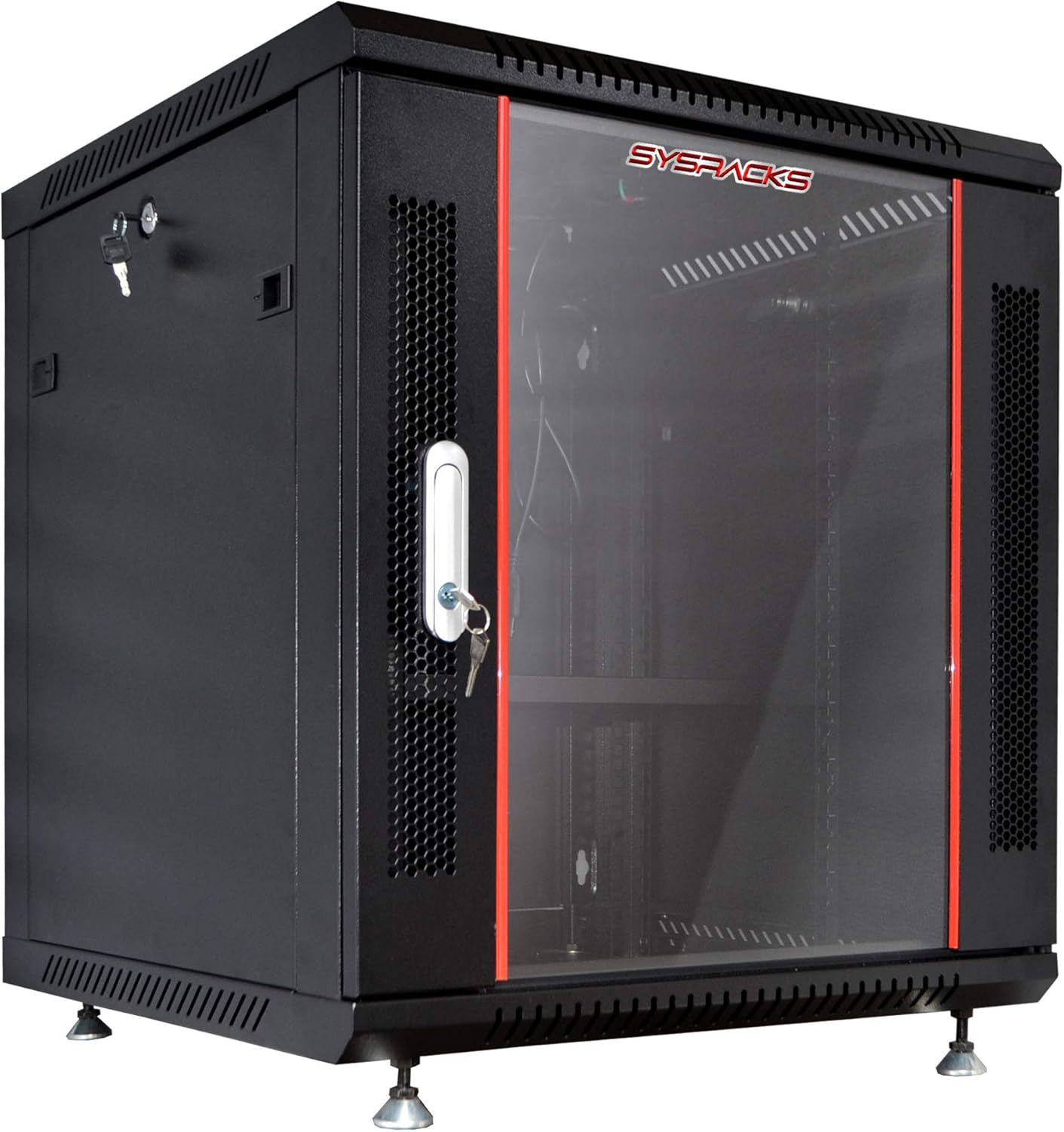 Server Rack - 9U - Server Cabinet - for - Network - Electronics - AV Rack - Equipment - Wall Mount Rack - on Feet with Locking Doors 8-Way Power Strip Shelf Fan - 24-inch Deep Sysracks (Black)