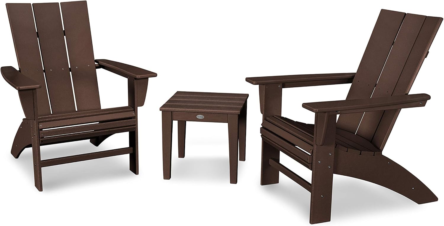 POLYWOOD Modern 3-Piece Curveback Adirondack Chair Set with End Table