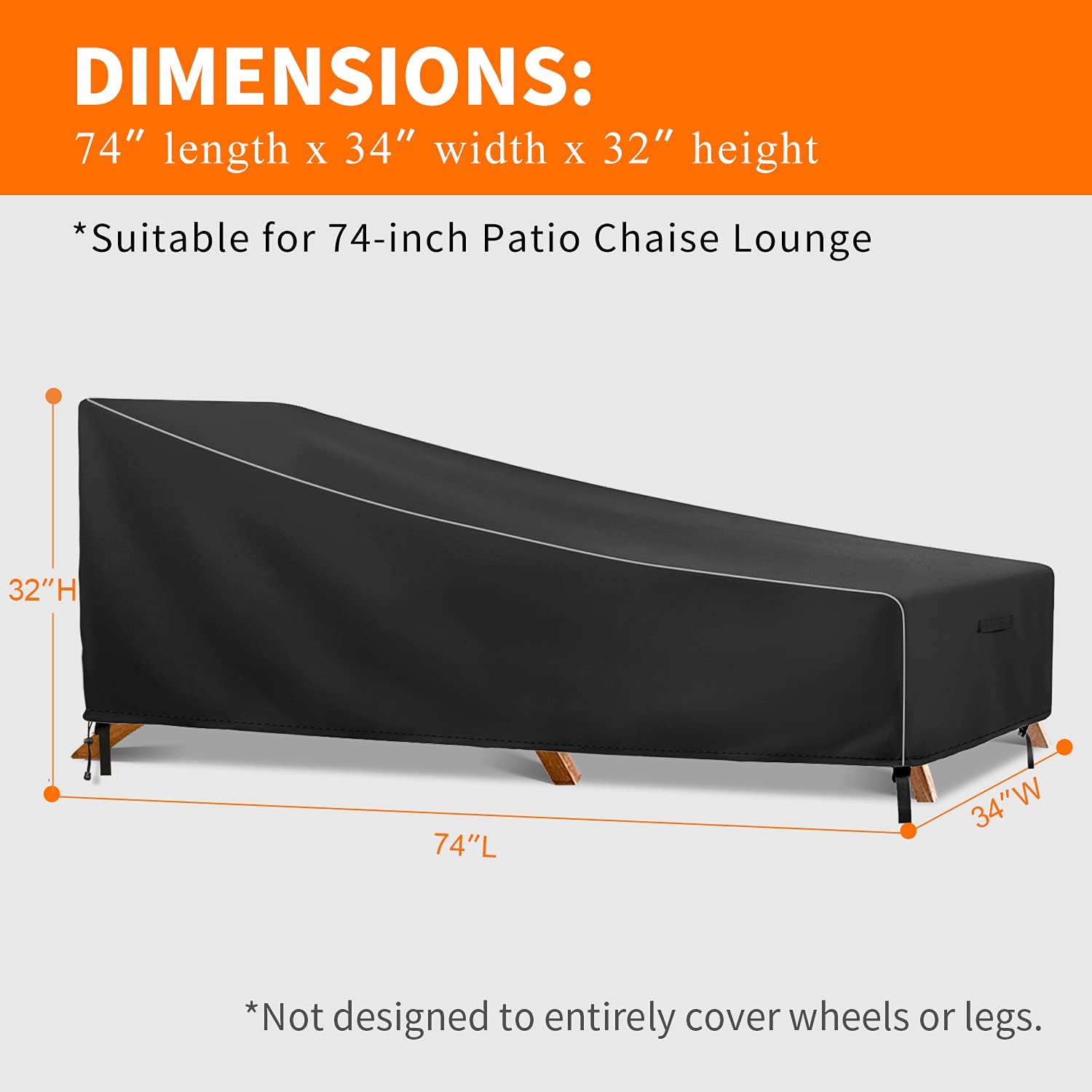 Chaise Lounge Cover, ZEJUN Patio Outdoor Lounge Chair Cover 2 Pack- 74&rdquo;L x34&rdquo;W x32&rdquo;H 600D Heavy Duty Waterproof Lounge Chair Cover Durable All Weather- & Fade-Resistant Outdoor Patio Furniture Cover