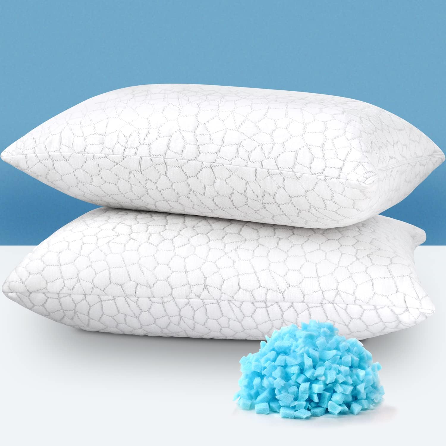 Cooling Bed Pillows for Sleeping Set of 2, Adjustable Shredded Memory Foam Pillows Bamboo Pillows for Side Back Sleepers, CertiPUR-US Certified, Queen