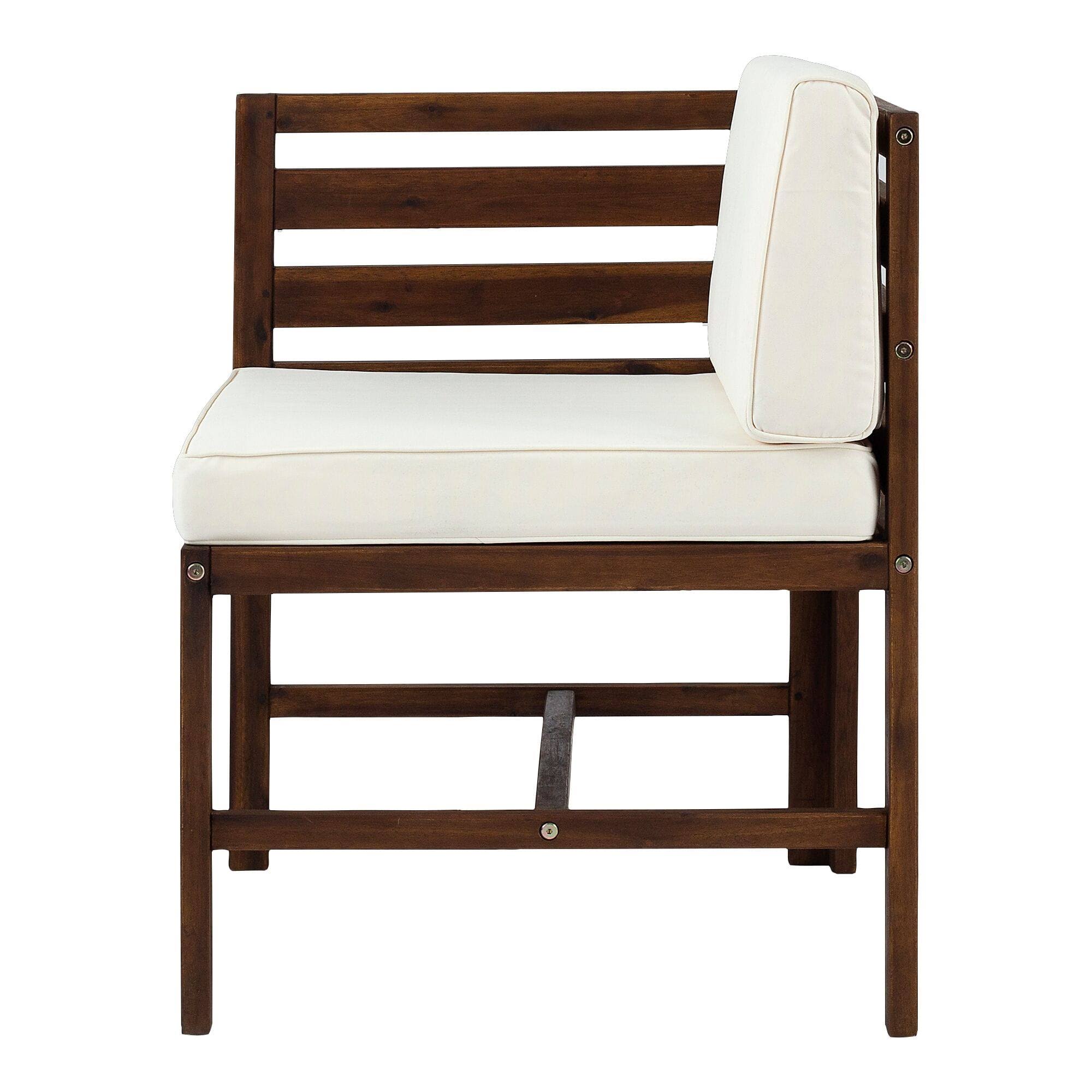 Walker Edison Modular Outdoor Acacia L/R Chairs + Ottoman - Dark Brown