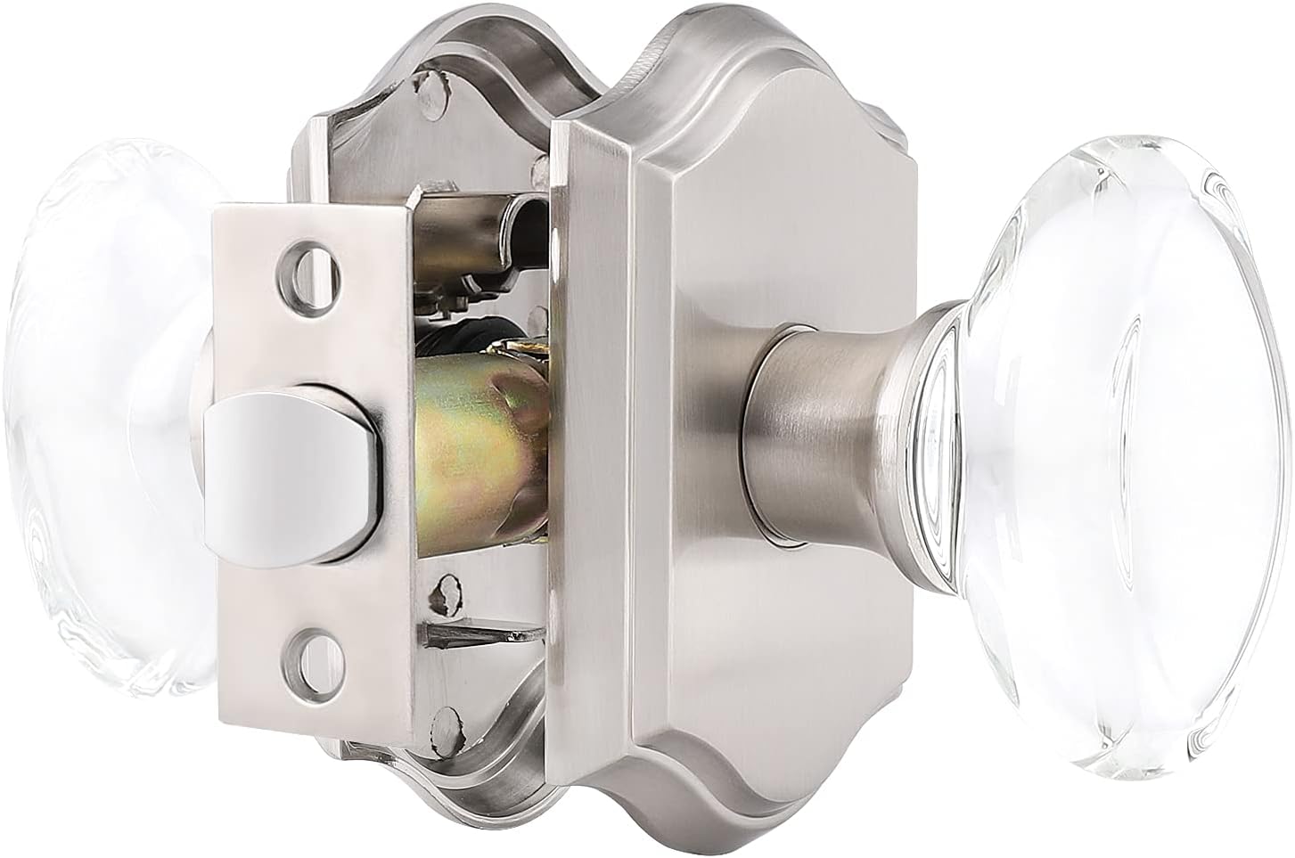 (5 Pack) Probrico Keyless Passage Door Knobs, Crystal Door Handles Passage Function for Hallway/Closets(Unlocking Interior Sets), Modern Design in Satin Nickel Finish Door Knobs with Square Rose