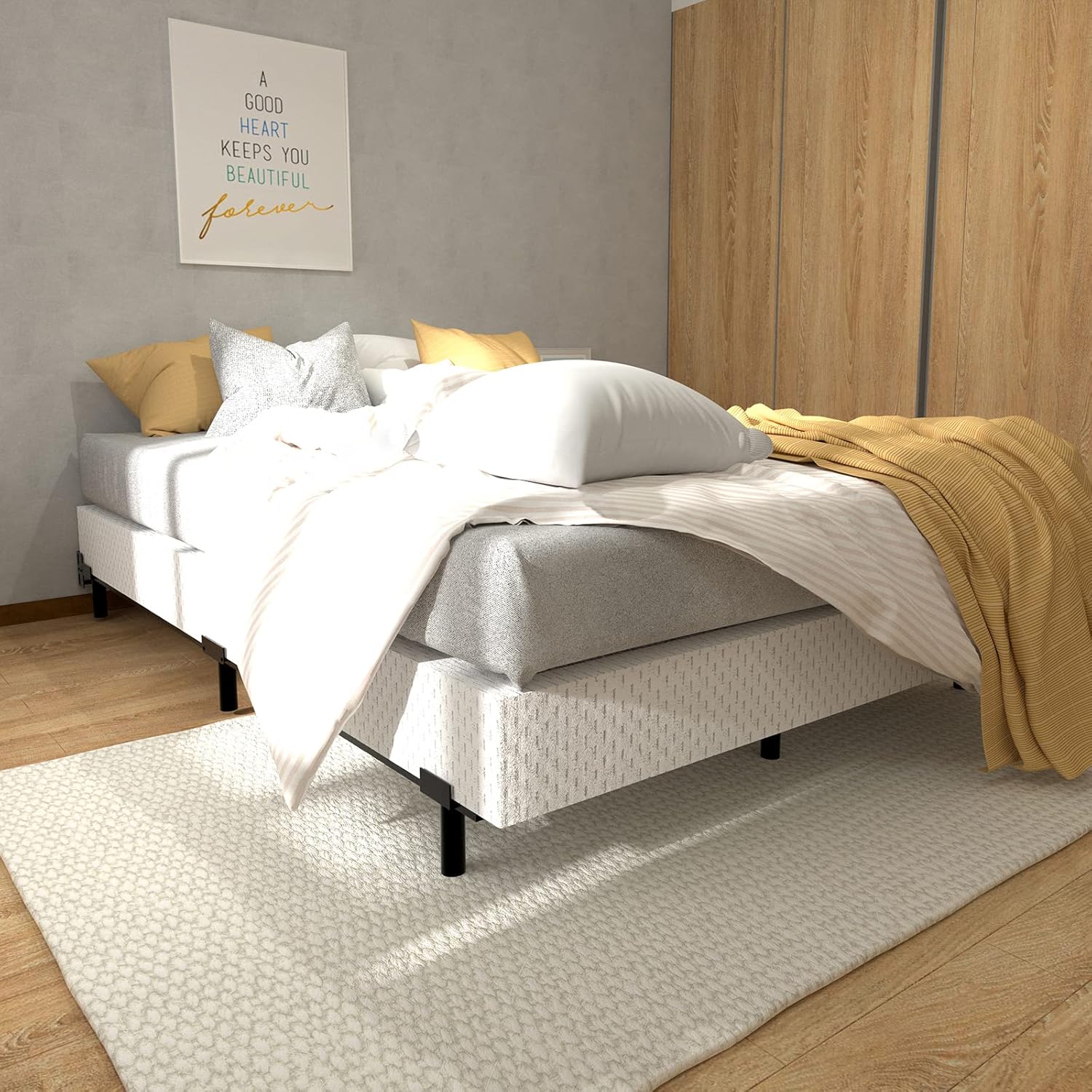 Queen Bed Frame Metal-7 Inch Heavy Duty Low Profile Bed Frame for Box Spring & Mattress 9-Leg Support Base Bedframe Easy Assembly Sturdy Tool-Free Platform Black