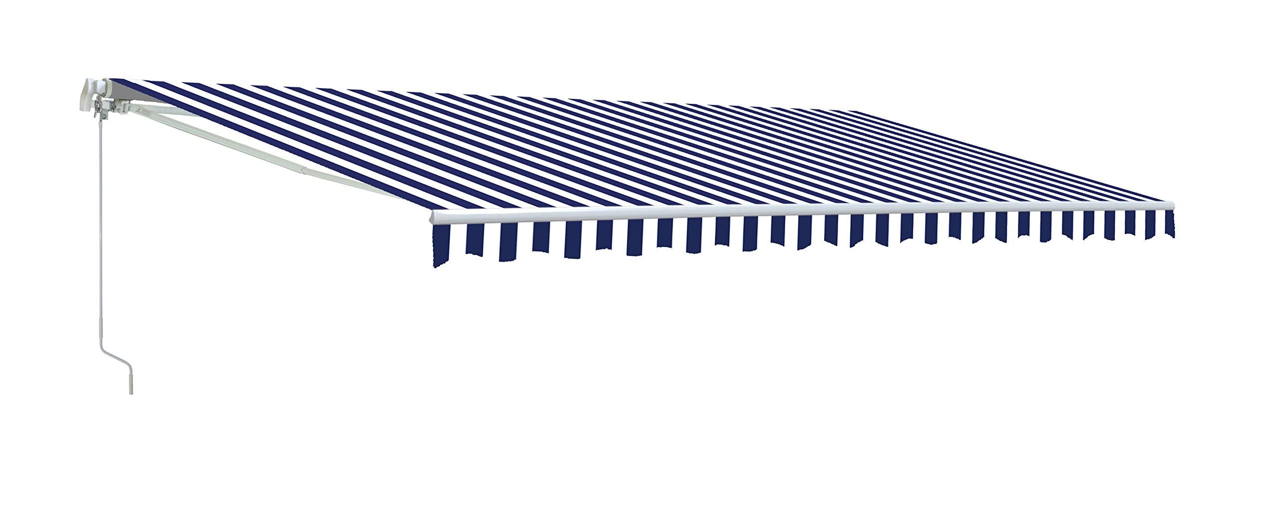 Aleko Retractable Patio Awning, Blue and White Stripes