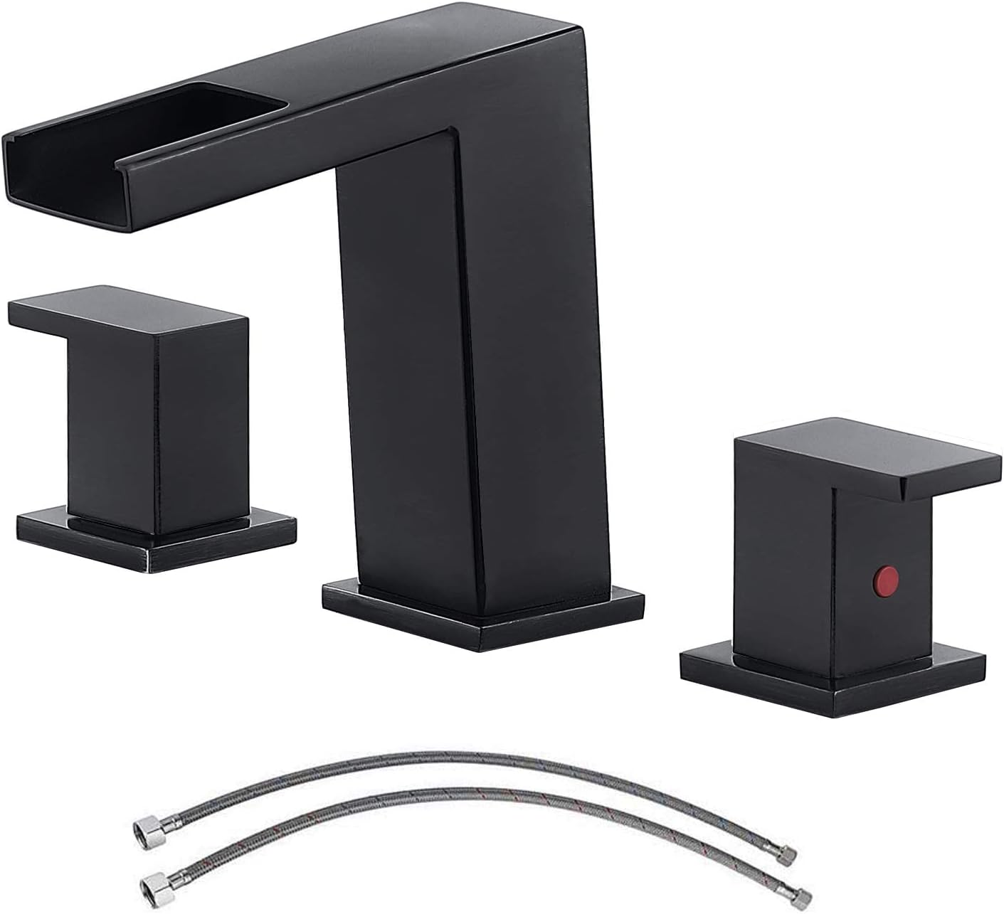 UFaucet Matte Black Waterfall Widespread Bathroom Faucet 3 Hole Installation with Quick Connection Hoses, Stainless Steel 2 Handle Bathroom Lavatory Vanity Faucet for Sink
