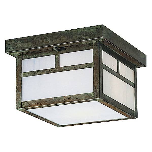 Arroyo Craftsman Mission 2-Light Glass Outdoor Ceiling Light T-Bar Overlay / Satin Black / White Opalescent - MCM-12TWO-BK