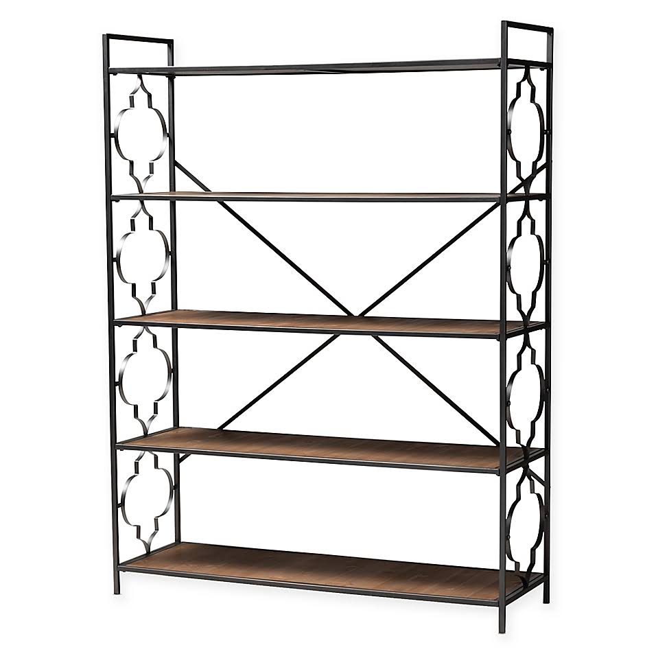 Baxton Studio Melina 5-Shelf Metal and Wood Bookcase in Black/Oak