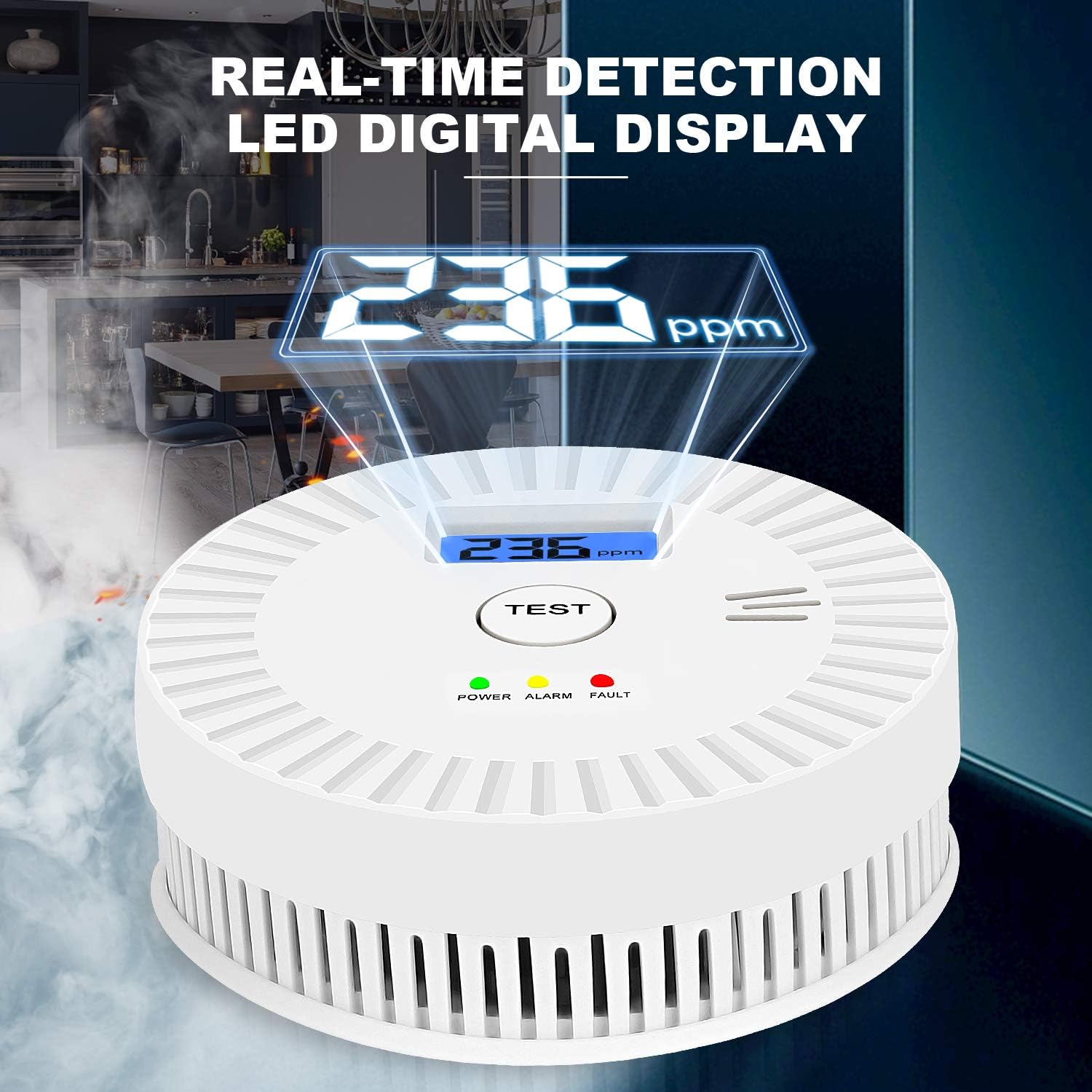 3 Pack Combination Smoke and Carbon Monoxide Detector Battery Operated, with Display,Battery Operated,White Pack of 2