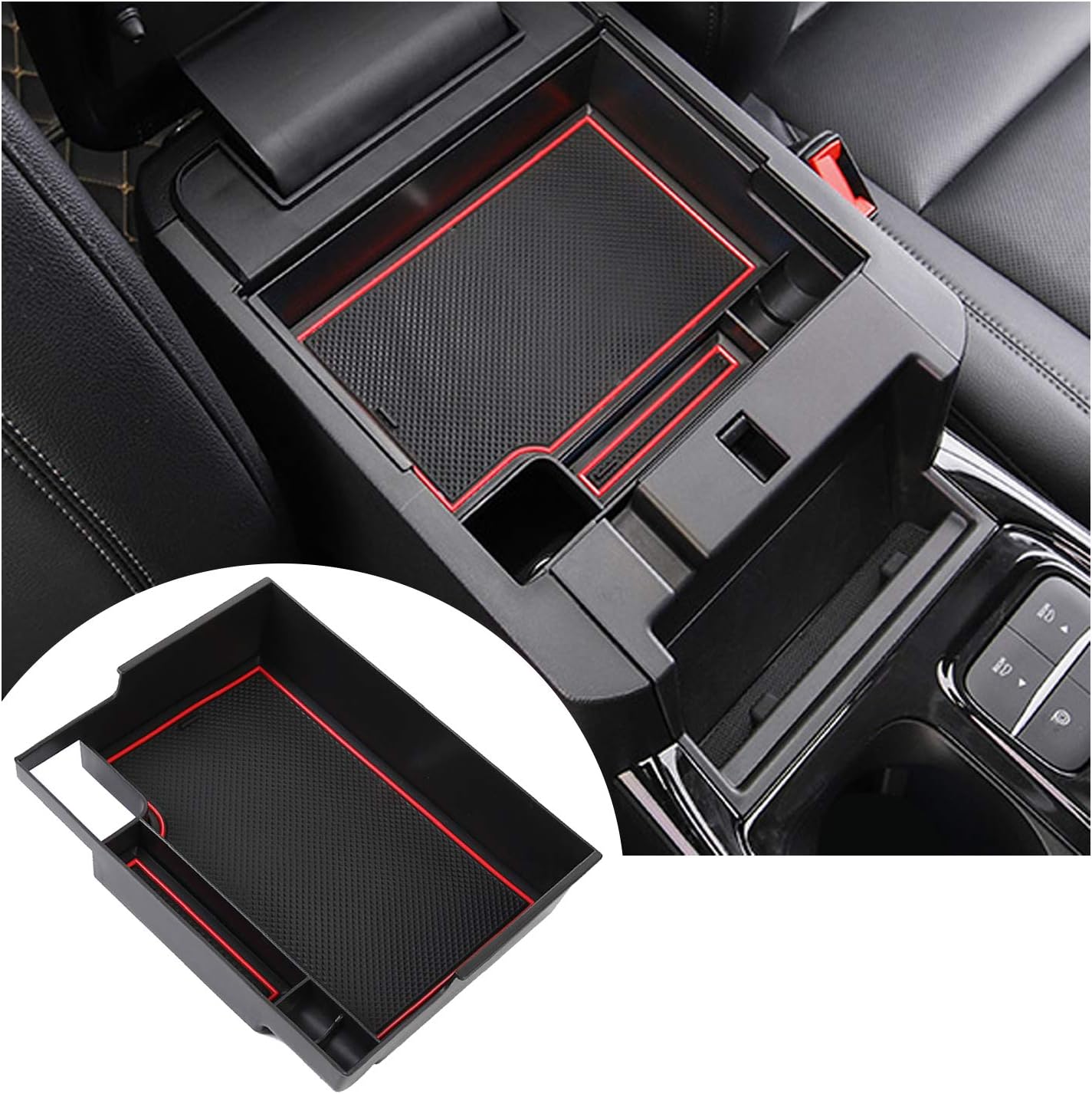 ZCLINKO Center Console Organizer for 2020+ Fodr Explorer Armrest Storage Box Interior Accessories Armrest Organizer ABS Material Tray Insert Organizer Glove Pallet Secondary Storage Container (Red)