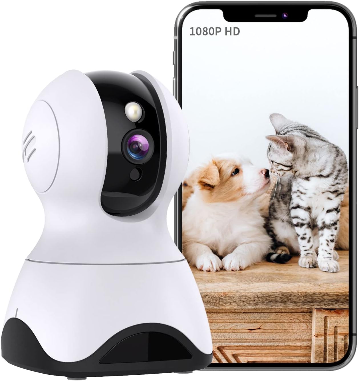 Pet Camera, Indoor Camera with 2-Way Talk Remote Live View, 2.4GHz WiFi Dog Camera, 1080P Night Vision, Motion/Sound Detection, Works with Alexa for Home Baby Puppy Elder Surveillance Camera Monitor Pack of 2
