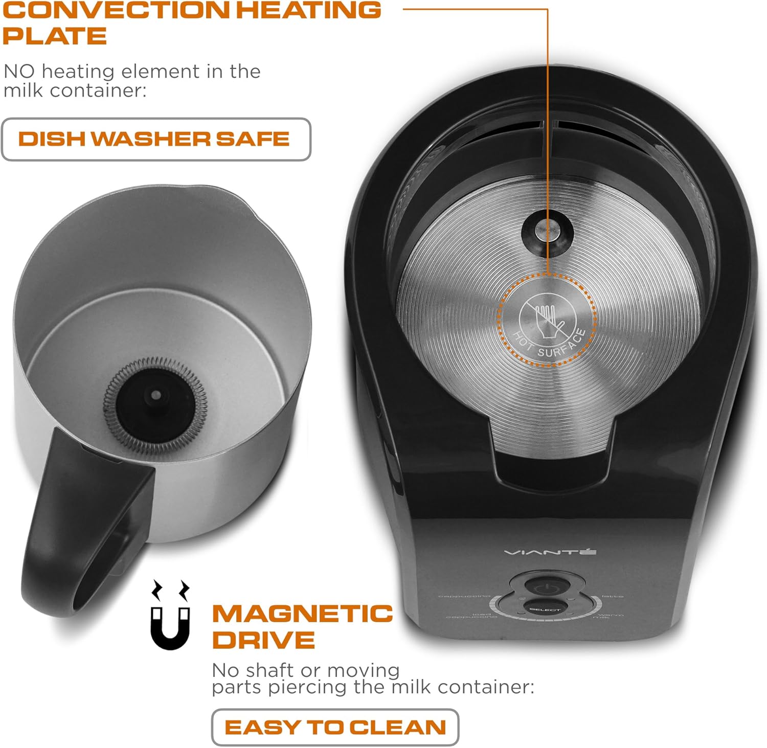 Electric Milk Frother, Warmer & Steamer. Automatic Hot & Cold Functions for Making Lattes, Hot and Cold Cappuccinos, Hot Chocolate, etc. Removable Frothing Container. Dishwasher safe Pack of 2