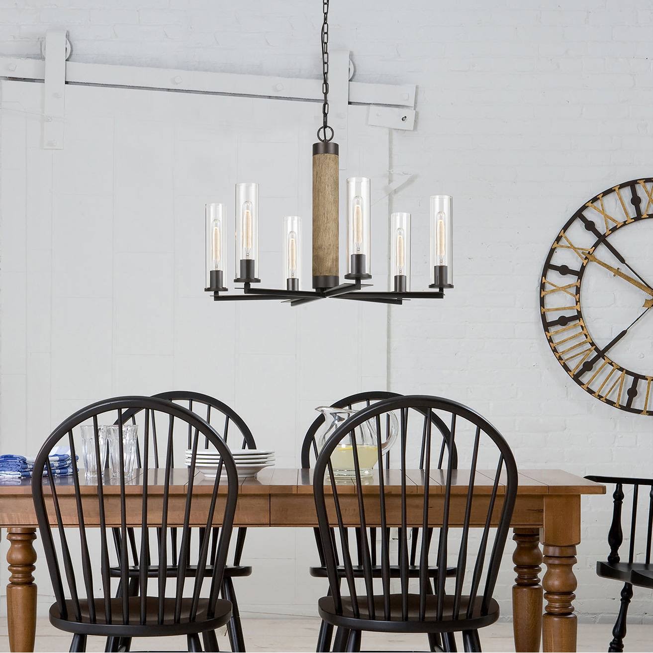 21x22 Metal/Wood Silverton Mini Chandelier with Glass Shade Black/Brown - Cal Lighting 81877611