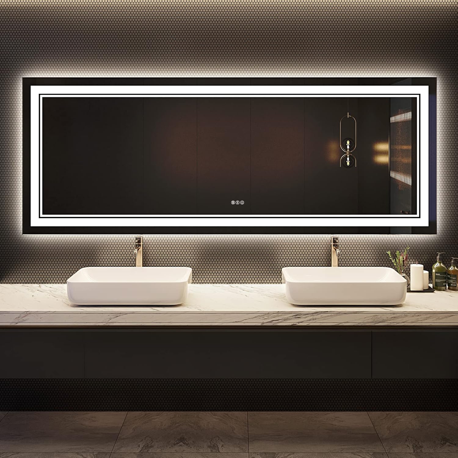 LED Lighted Bathroom Mirror 84x 32 Inch, Awandee Large Vanity Mirror for Bathroom, Anti-Fog Shatterproof Dimmable Wall Mirrors for Bathroom (Backlit + Front Double Lighted) Wall Mounted, ETL Listed