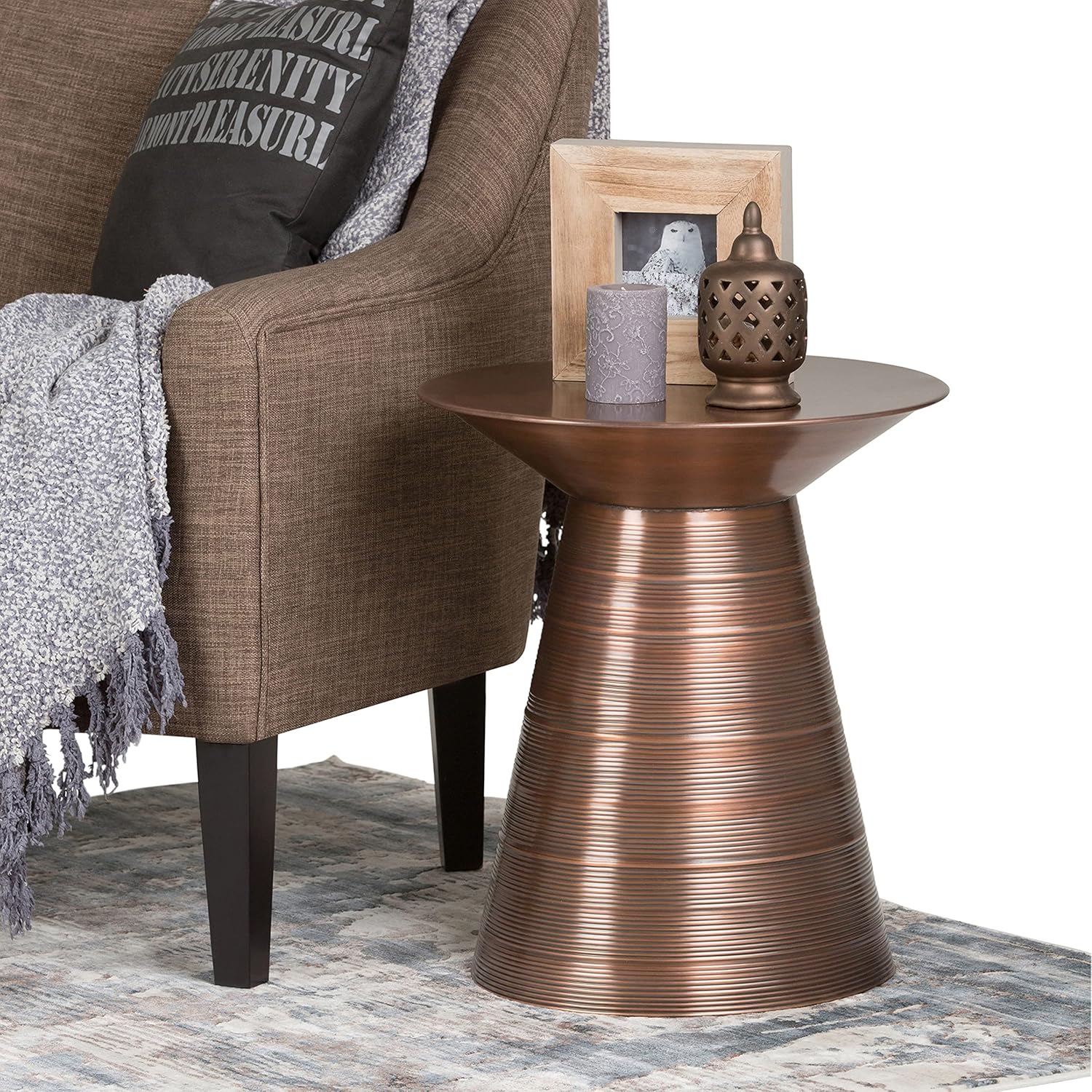 SIMPLIHOME Sheridan Contemporary 18 inch Wide Metal Accent Side Table in Antique Gold, Fully Assembled, End, Bedside Table and Nightstand, for the Living Room and Bedroom