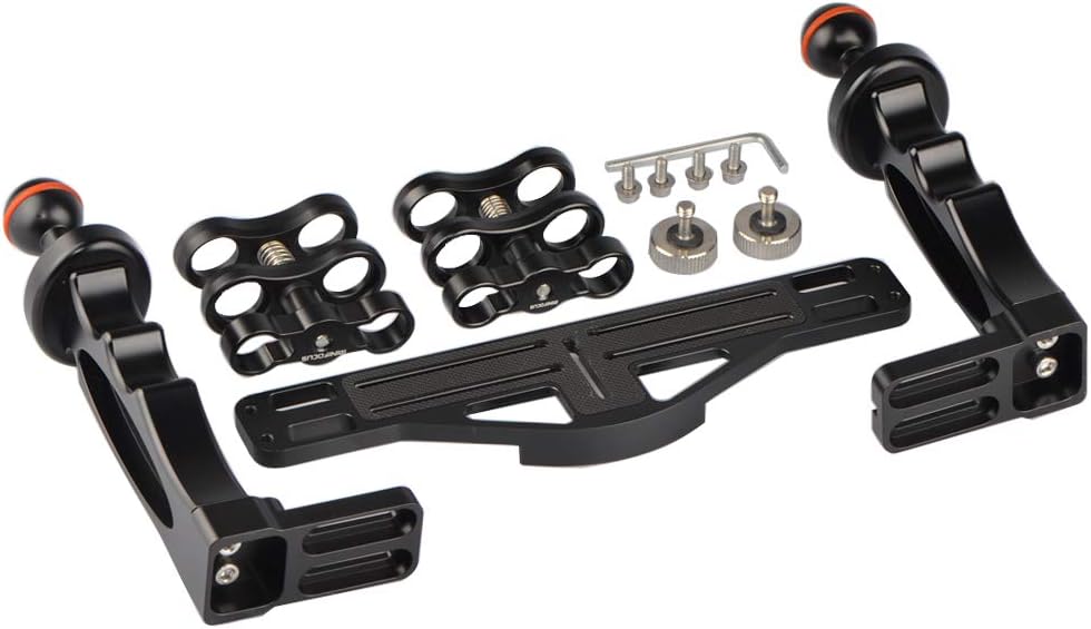 MINIFOCUS Underwater Handle Tray Bracket Adjustable Aluminum Alloy Dual Handheld Hand Grip Video Stabilizer Holder with 2 1'' Ball Adapter for Camera Diving Housing(Width Range 9.44-11.61'')