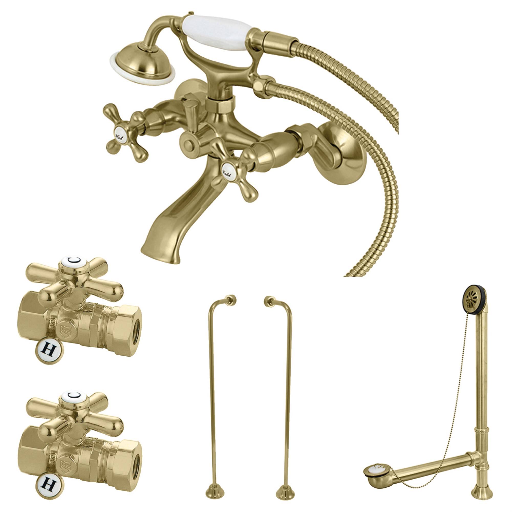 Kingston Brass CCK265SB Vintage Wall Mount Clawfoot Faucet Package Brushed Brass