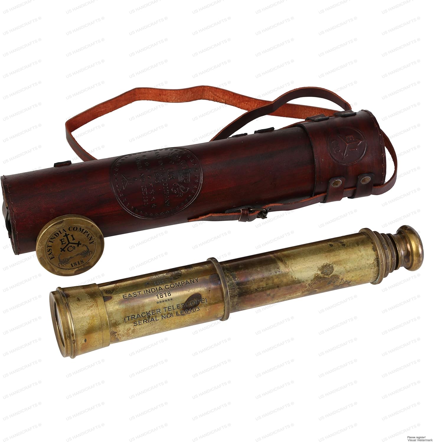 Handmade Brass Telescope East India Company 1818 Tracker Spyglass Scope Replica Antique 32 inch Large Vintage Souvenir with Hand-Stitched Leather Case
