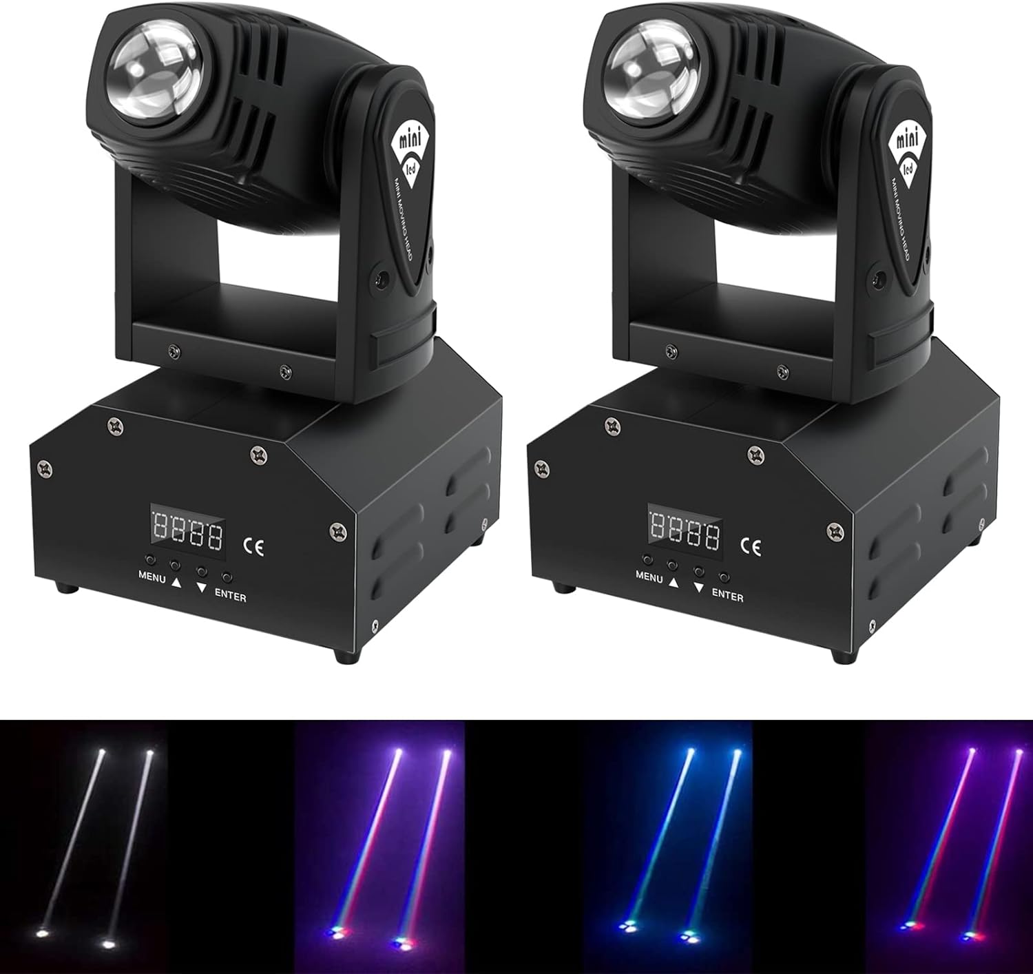 DJ Lights Moving Head U`King Mini LED Moving Head Light RGBW Stage Lighting Beam Spot Lights by DMX 512 Sound Activated Control for Wedding Disco Party Indoor (2 Pack)