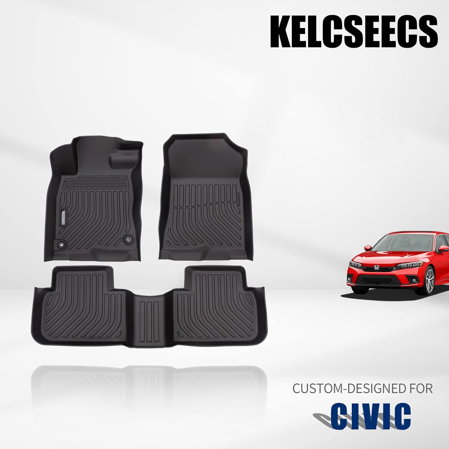 KELCSEECS Floor Mats Custom for Honda Civic Sedan/Si 2022 Waterproof Car Mats All Weather Guard Odorless Heavy Duty TPE Automotive Floor Liners Accessories Front& Rear Row 5 Seat Full Set Black