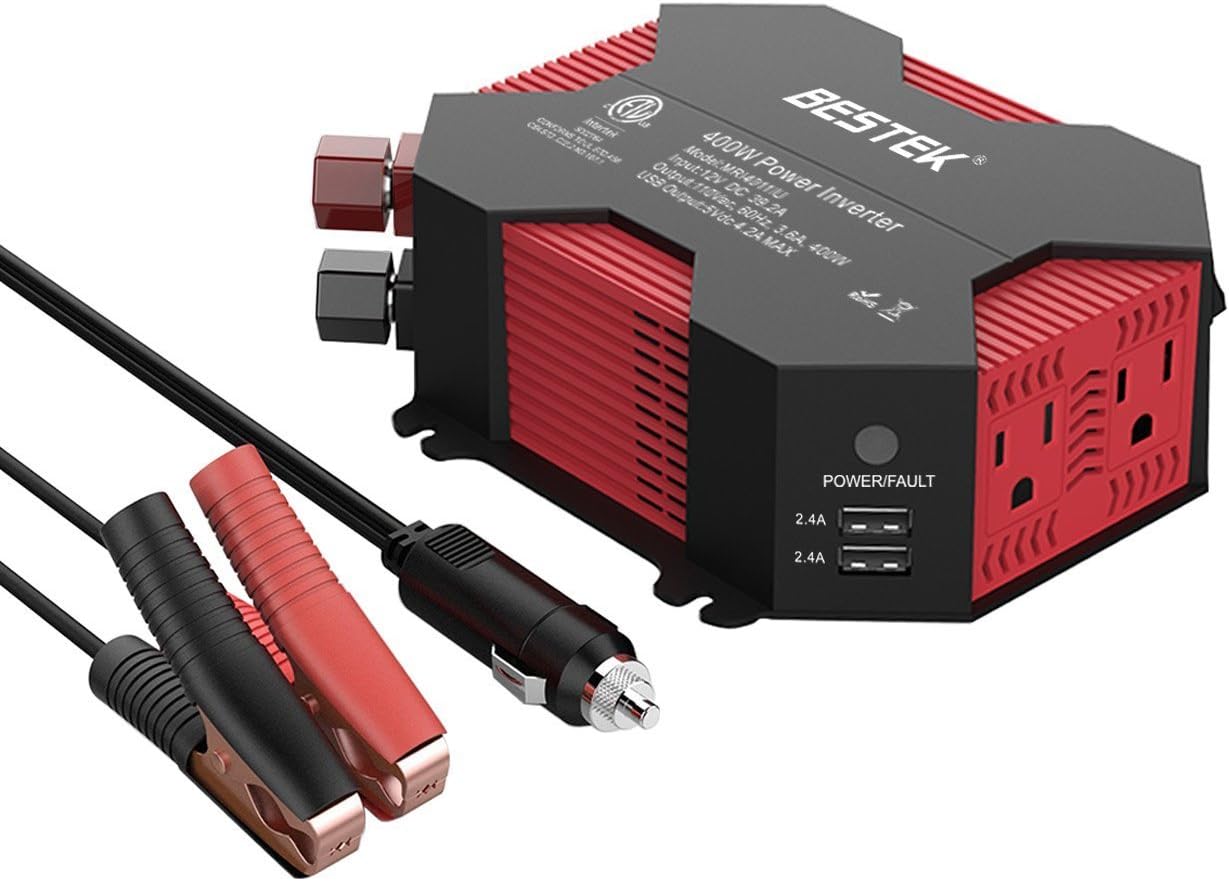 BESTEK 400W Car Power Inverter DC 12V to AC 110V Car Adapter with 5A 4 USB Charging Ports Pack of 2