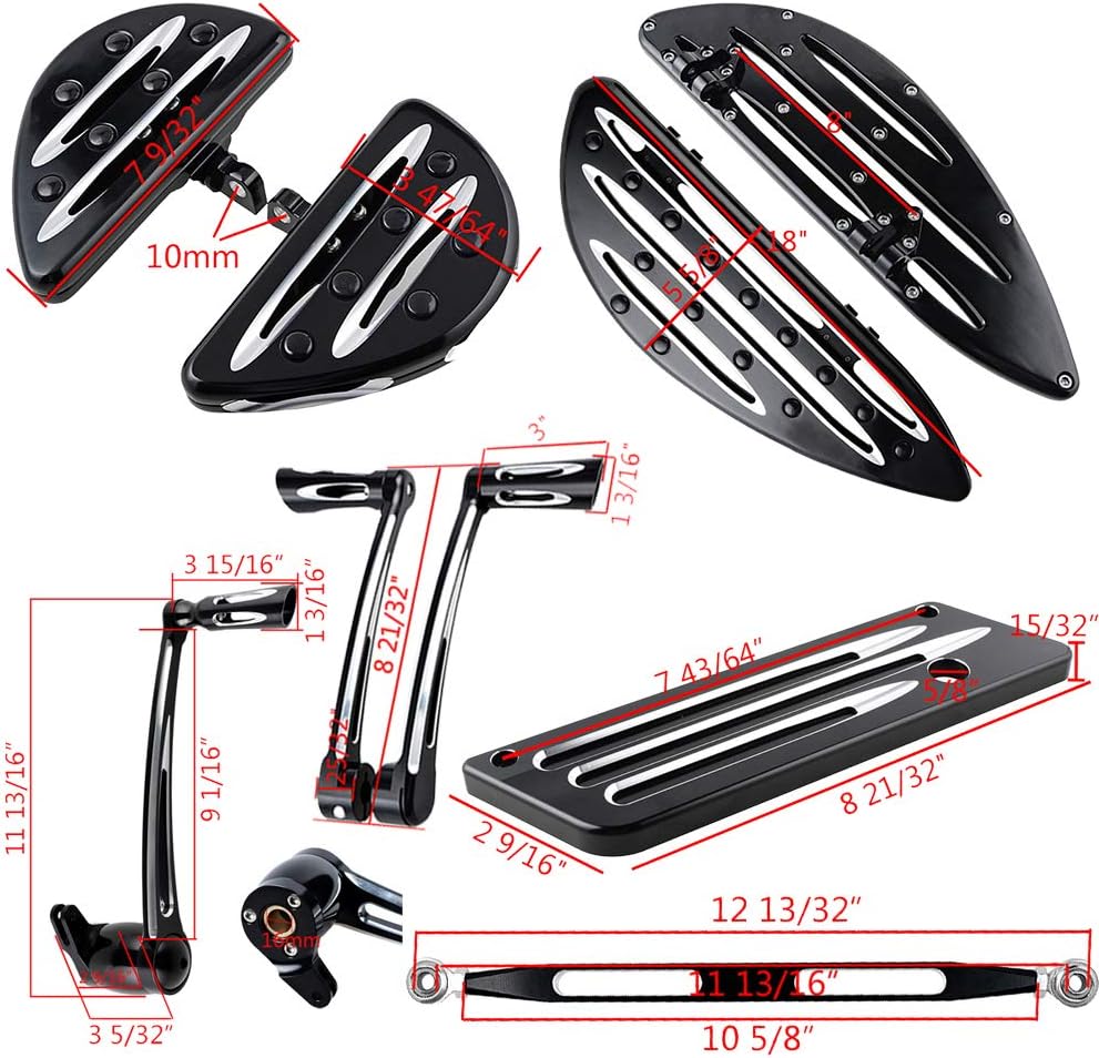 Complete Set Driver Passenger Stretched Floorboards + Brake Arm Lever Peg Pedal + Heel Toe Shifter Pegs + Shift Linkage + Mounting Bracket Screws + Saddlebag Latch Cover Compatible with Harley 2009-13