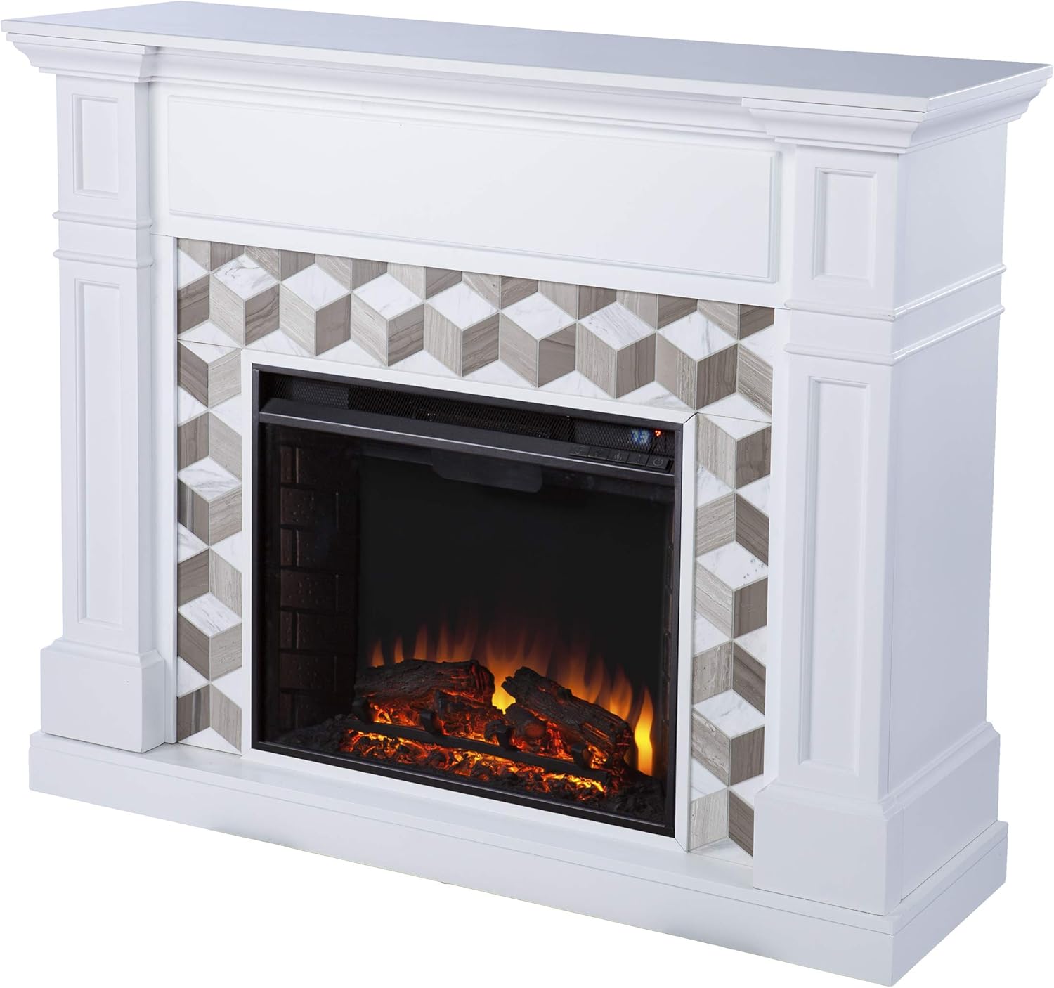 Darvingmore Electric Fireplace w/ Marble Surround, White/ Brown