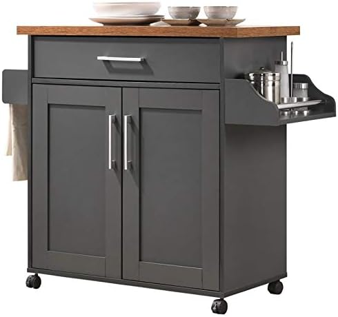 Pemberly Row Kitchen Island with Spice Rack in Gray Oak