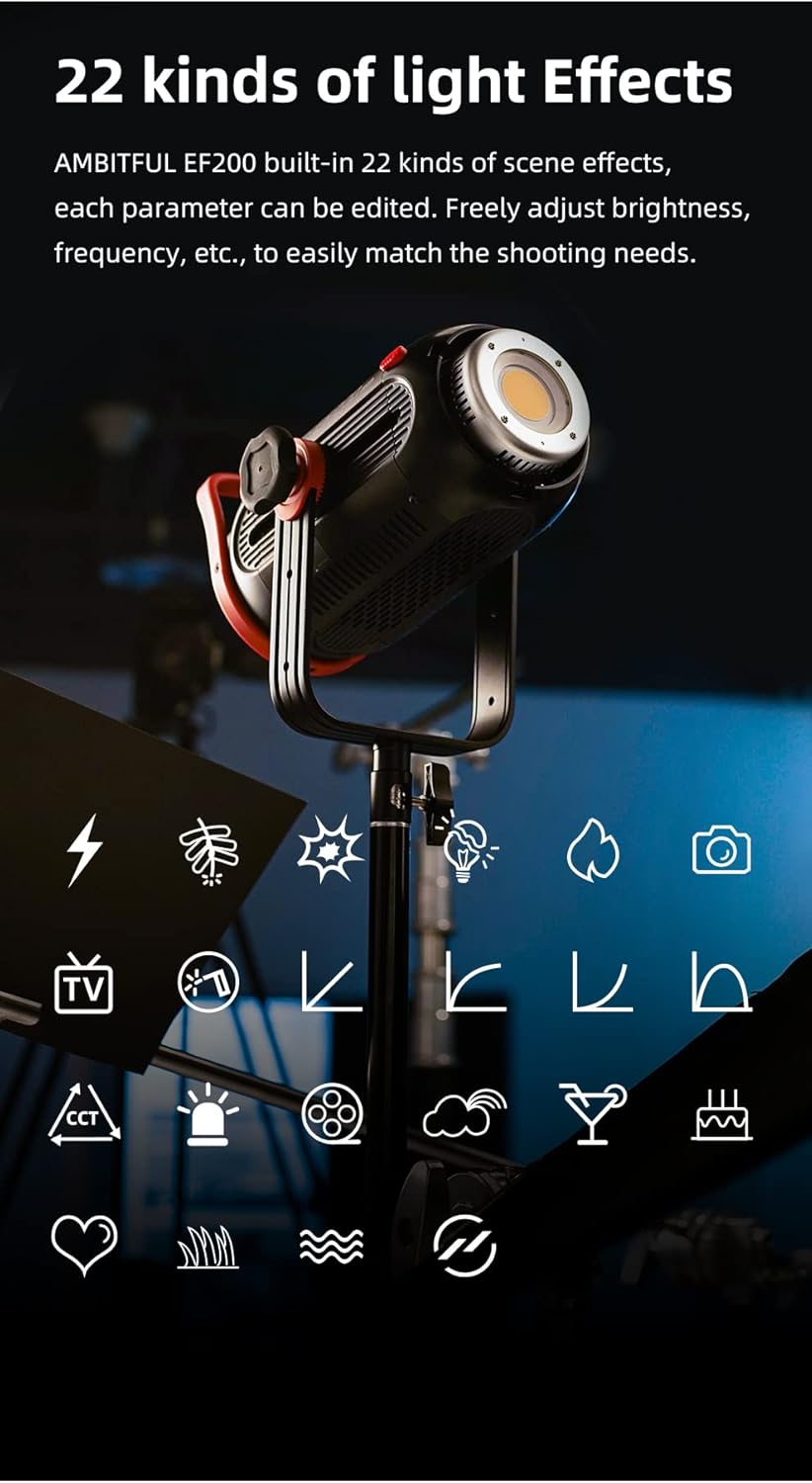 AMBITFUL Aurora EF200 5600K LED Continuous Lighting + QD-P70 Quick Release Deep Parabolic Softbox +2.8M Heavy Duty Impact Air Cushioned Light Stand Kit with Carry Bag