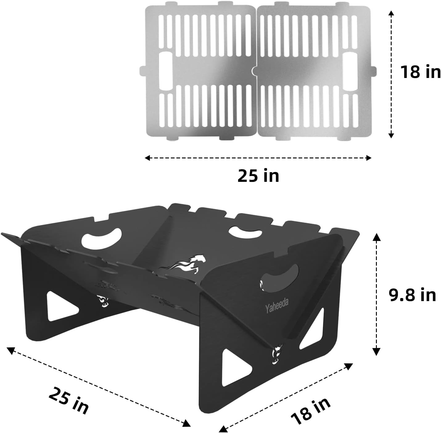 Yaheeda 25 Inch Portable Plug Carbon Steel Fire Pit,3 in 1 Detachable BBQ Patio Garden Stove with Stainless Steel Grill for Picnic,Wood Burning,Outdoor Camping,Bonfire,Beach,Drink Cooling