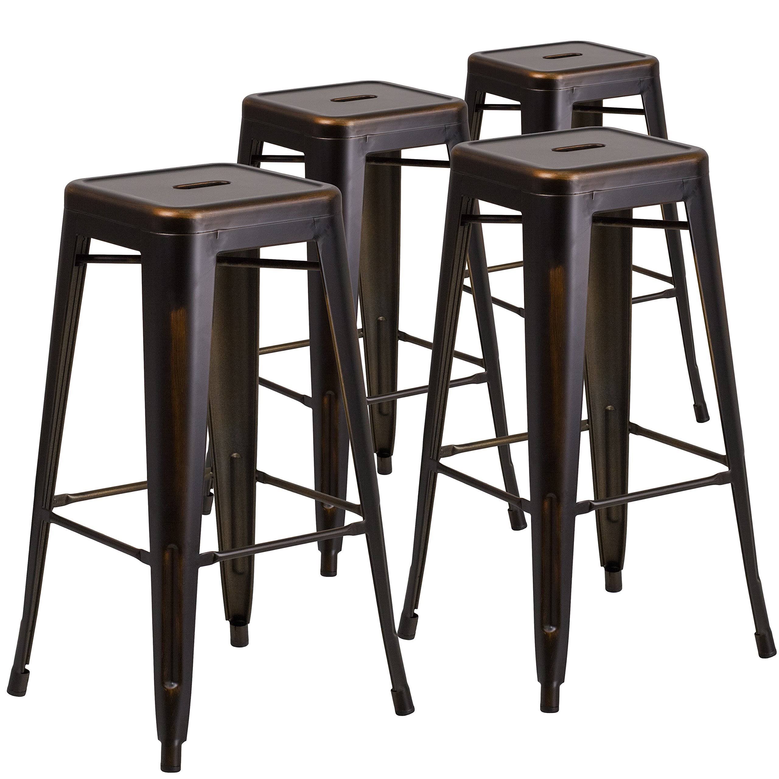 Flash Furniture 4 Pk. 30&& High Backless Distressed Copper Metal Indoor Barstool