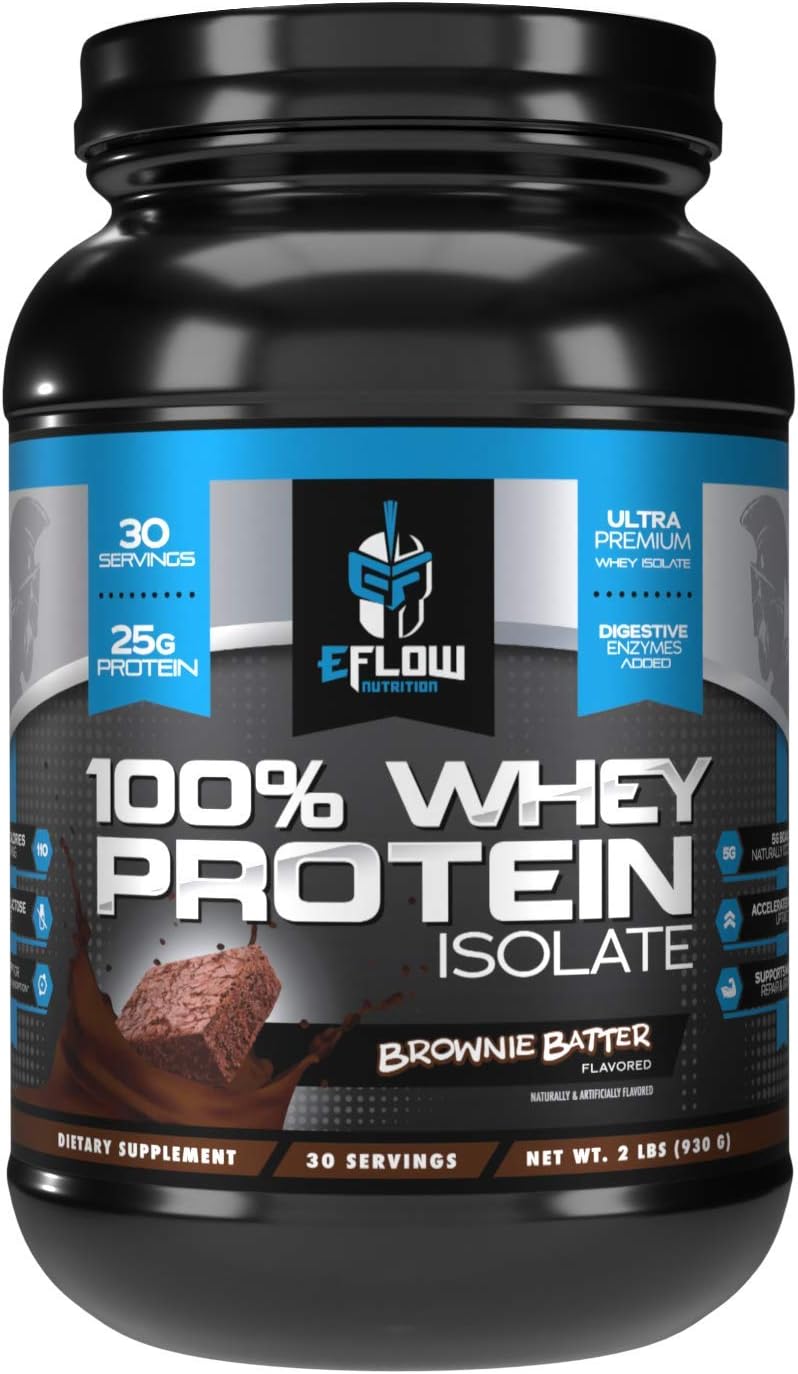 eFlow Nutrition 100% Whey Protein Isolate - with Real Cereal Pieces - Gluten & Lactose-Free Dietary Supplement for Muscle Recovery with 5G BCAA - Fruity Cereal - 2lbs (30 Servings) Pack of 2