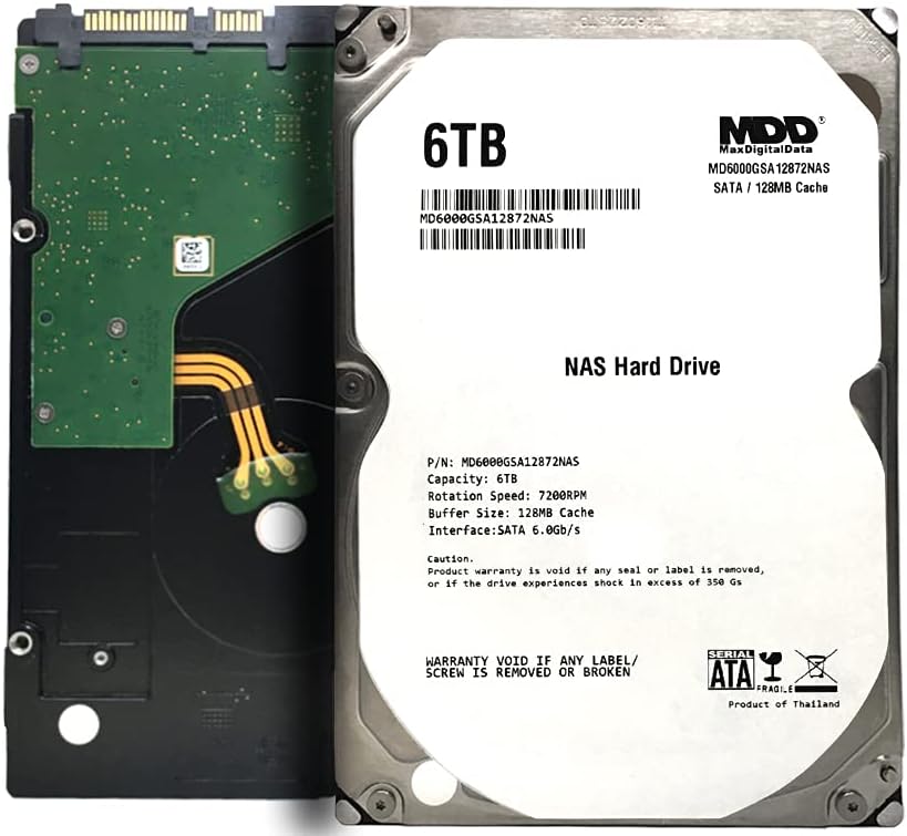 MDD (MD6000GSA12872NAS) 6TB 7200RPM 128MB Cache SATA 6.0Gb/s 3.5inch Internal Hard Drive for NAS Network Storage - 3 Years Warranty Pack of 2