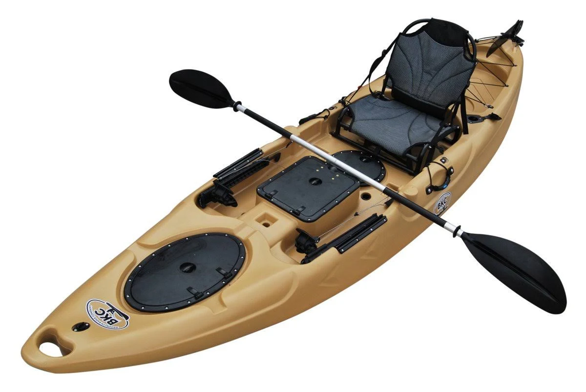 BKC RA220 11.6& Single Fishing Kayak W/Upright Back Support Aluminum Frame Seat, Paddle, Rudder Included Solo Sit-On-Top Angler