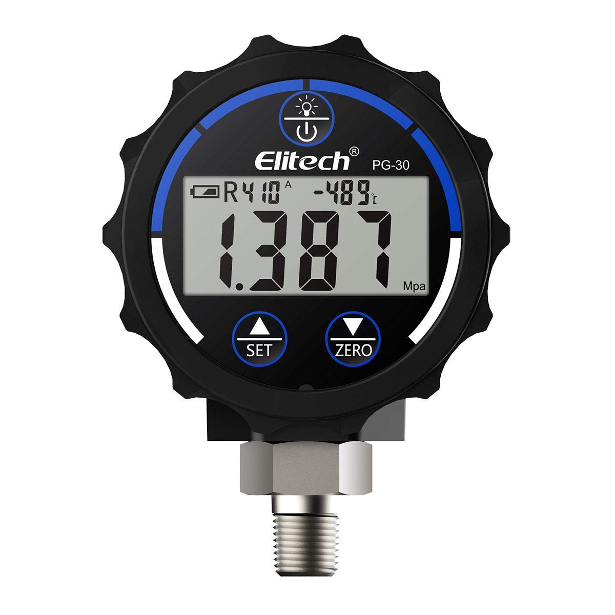 Elitech PG-30 Blue Digital Low Pressure Gauge for HVAC Refrigerant with Backlight -14.5~500 PSI 1/8'' NPT