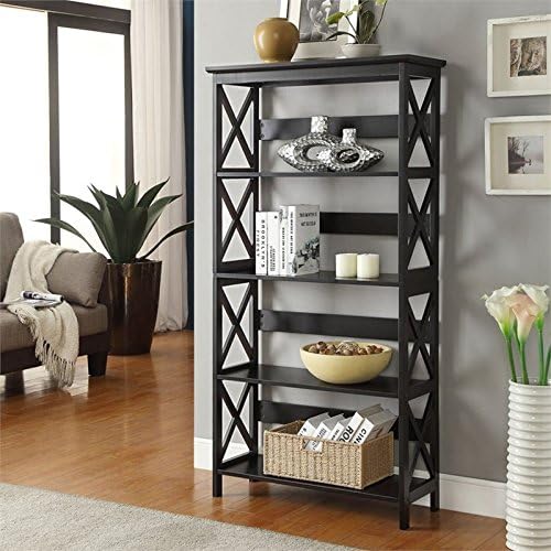 Pemberly Row 5-Shelf Bookcase in Glossy Black Wood Finish