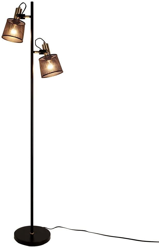 JEUNEU Black Double Heads Metal Mesh&nbsp;Enclosure Floor Lamps Adjustable Net Light with Switch Socket for Living Room Bedroom