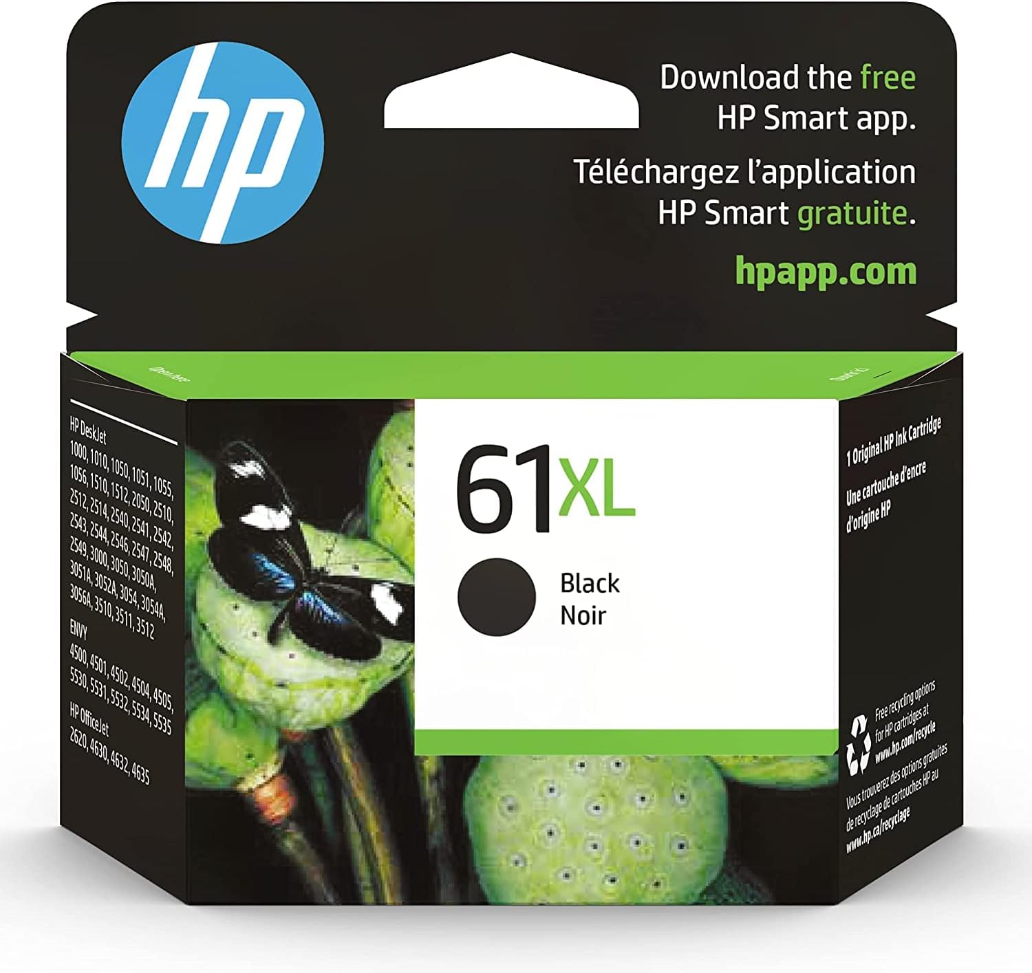 Original HP 61XL Black High-yield Ink | Works with DeskJet 1000, 1010, 1050, 1510, 2050, 2510, 2540, 3000, 3050, 3510; ENVY 4500, 5530; OfficeJet 2620, 4630 Series | Eligible for Instant Ink | CH563WN Pack of 2
