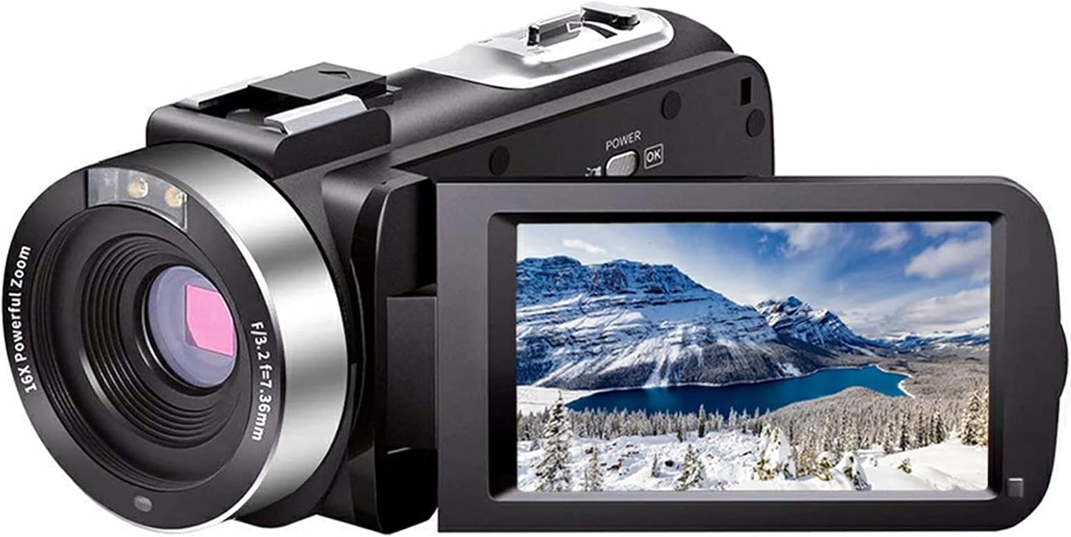 Video Camera Camcorder Full HD 1080P 30FPS 24.0 MP IR Night Vision Vlogging Camera Recorder 3.0 Inch IPS Screen 16X Zoom Camcorders Camera Remote Control with 2 Batteries Pack of 2