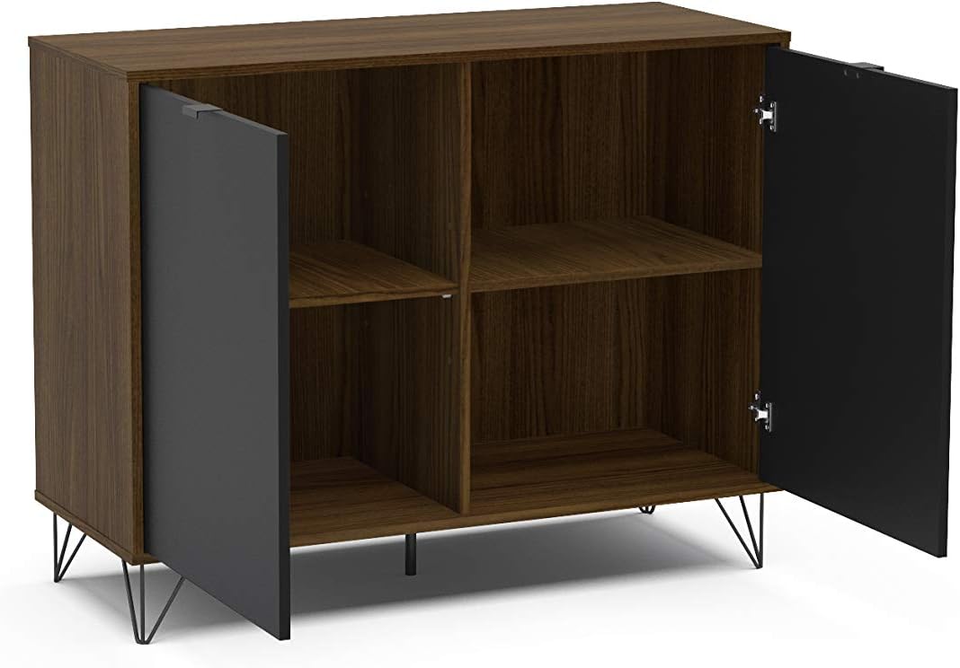 Polifurniture Harstad Mid Century Modern Sideboard Buffet StorageCabinet, 40 inch, Dark Brown/Black
