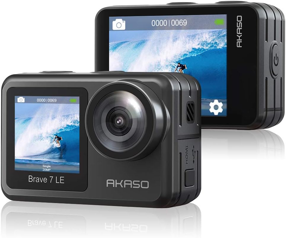 AKASO Brave 7 LE 4K30FPS 20MP WiFi Action Camera with Touch Screen Vlog Camera EIS 2.0 Remote Control 131 Feet Underwater Camera with 2X 1350mAh Batteries