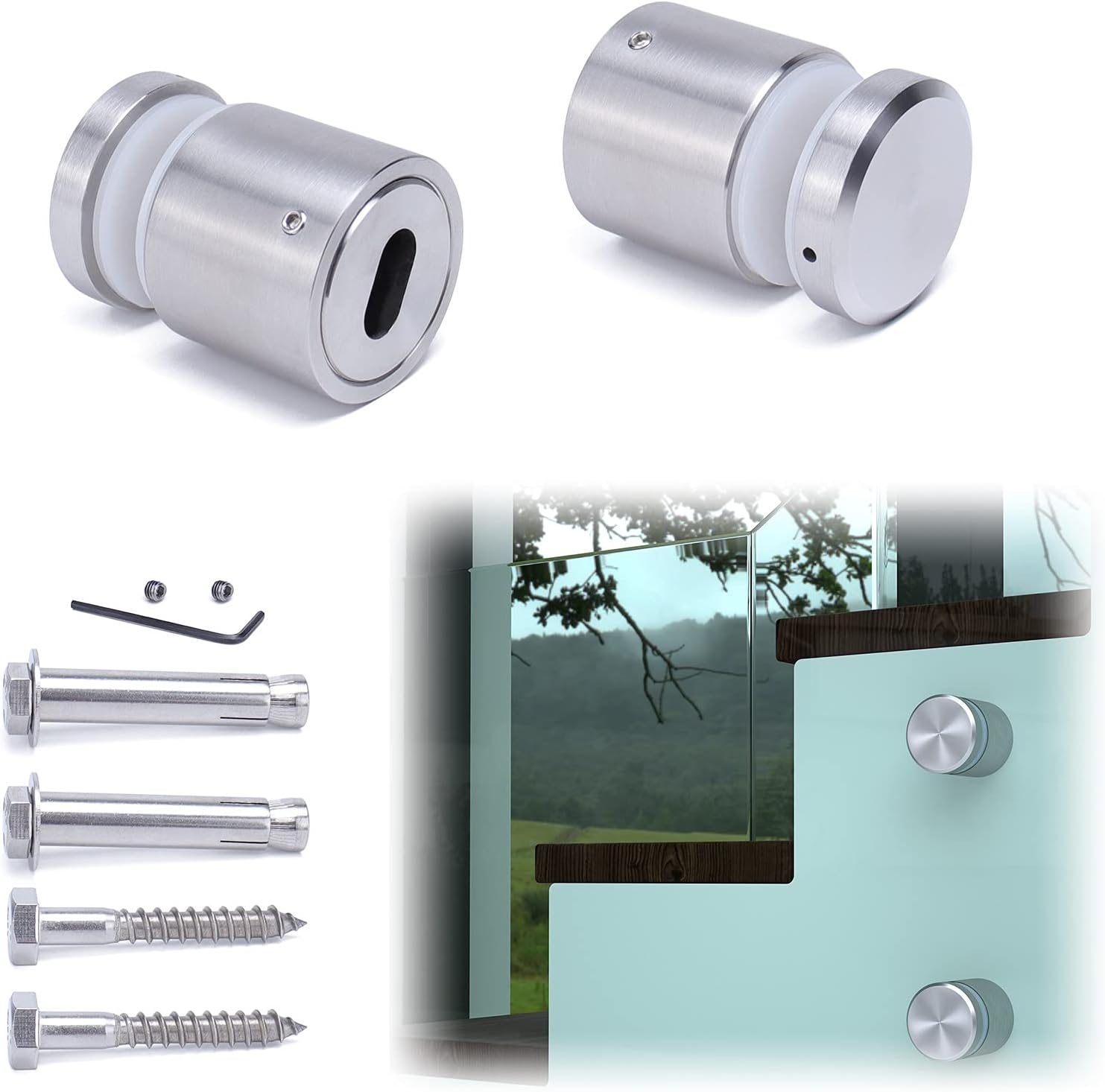 Muzata Glass Standoff Screws Heavy Duty T304 Stainless Steel Glass Pin for Glass Railing Side Mounted 1 7/8 inch 2 Pack GF24, GR1 LN4 PT4 Pack of 2