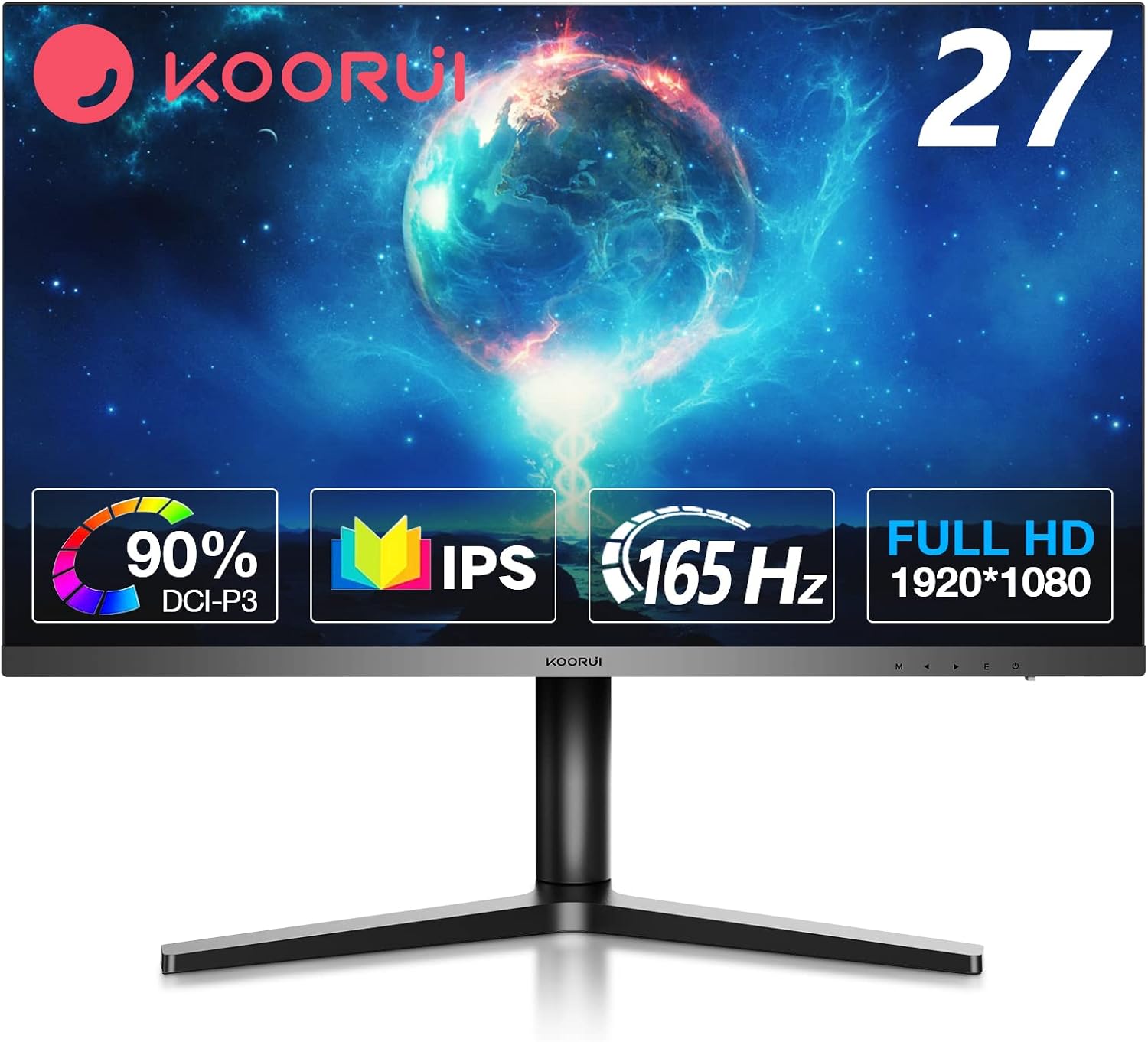 KOORUI 24 Inch Monitor, Full HD 1080p IPS LED Computer Monitor, 75Hz FHD 1920 x 1080 Ultra Slim Desktop PC Monitor with HDMI, VGA, 75 x 75 mm VESA Mountable, Black
