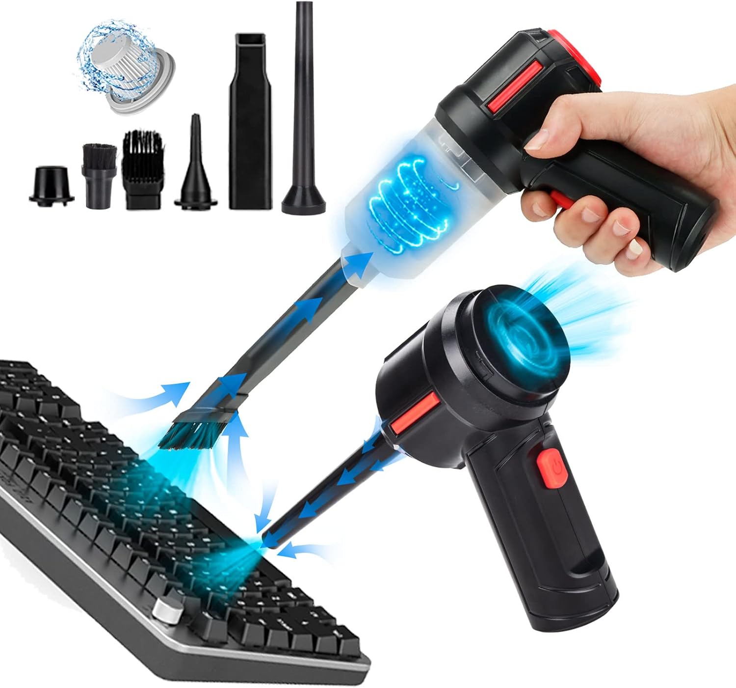 Meudeen Battery Operated Air Duster for Keyboard Cleaning,Cordless Air Duster Computer Cleaning, Compressed Air Duster & Mini Vacuum Keyboard Cleaner 3-in-1,for Laptop, PC Duster