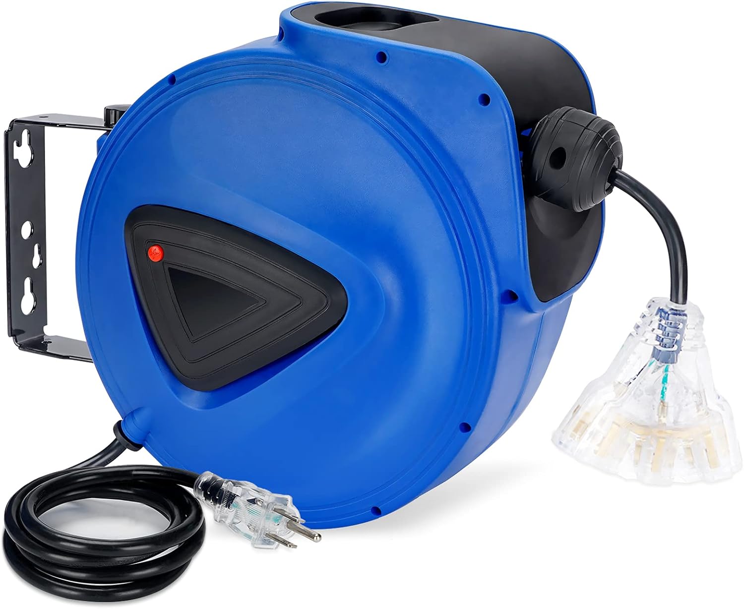 50ft Retractable Extension Cord Reel with Outlet Triple Tap,16AWG/3C SJT, Ceiling or Wall Swivel Bracket Heavy Duty Power Cord Reel, Electric Cord Storage Reel for Garage, Basement, Repair Shop. Pack of 2