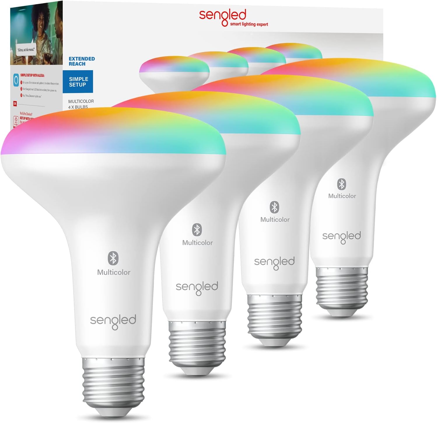 Sengled Alexa Light Bulb, Smart Flood Light Bulbs, Bluetooth Mesh Color Changing BR30 Smart Light Bulb RGBW 650LM, Smart Bulbs That Work with Alexa Only , 65W E26 Recessed, No Hub Required, 4 Pack Pack of 2