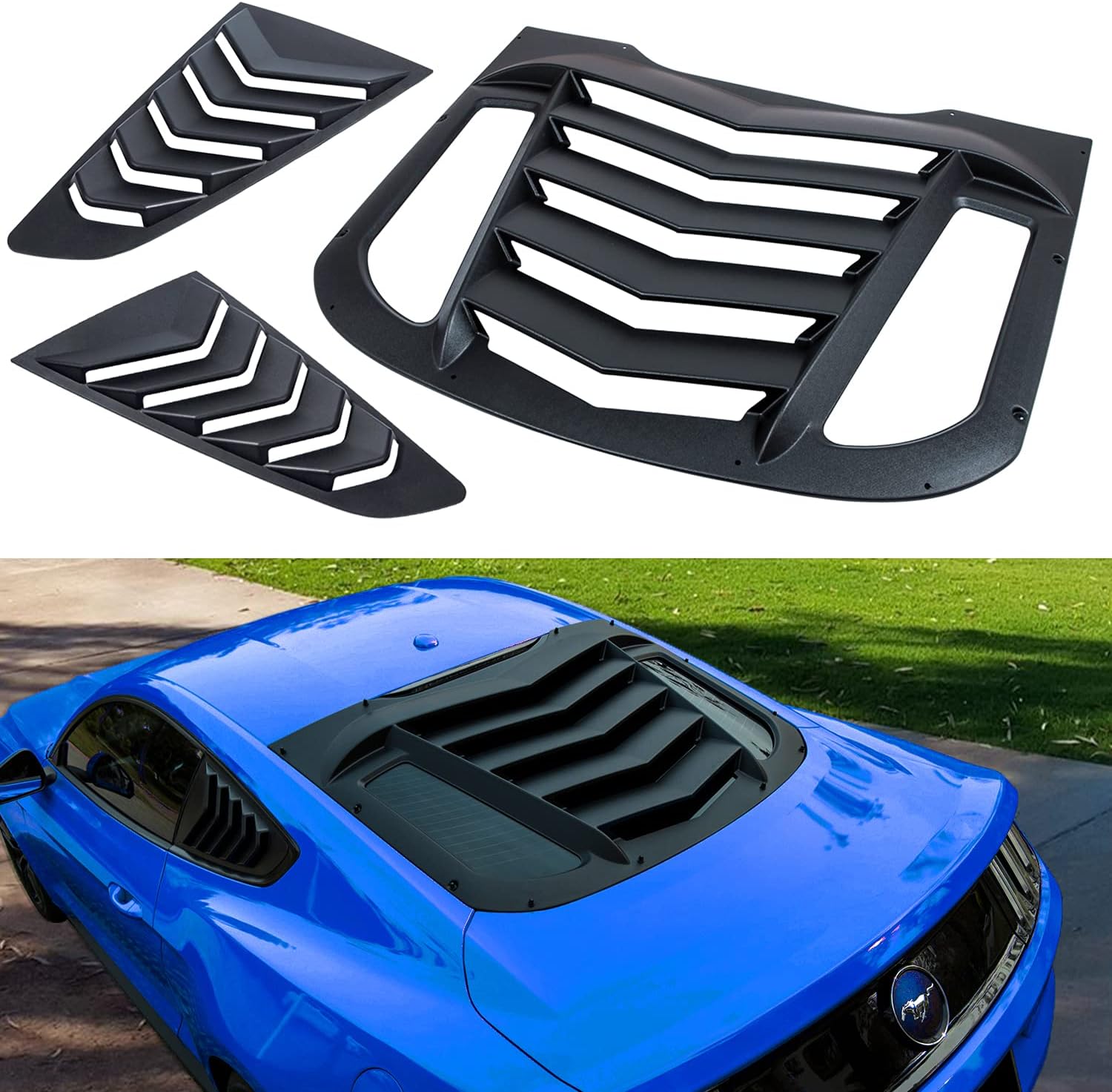 Rear and Side Window Louvers Cover Fit for Ford Mustang 2015-2020 Matte Black Window Visor Sun Shade Vent