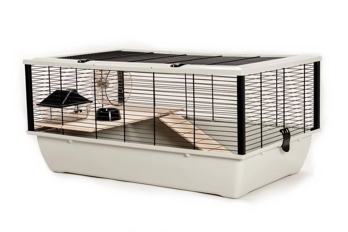 Little Friends Grosvenor Rat and Hamster Cage with Wooden Shelf and Ladder, Large, 77 x 47 x 36 cm, Silver/ Black