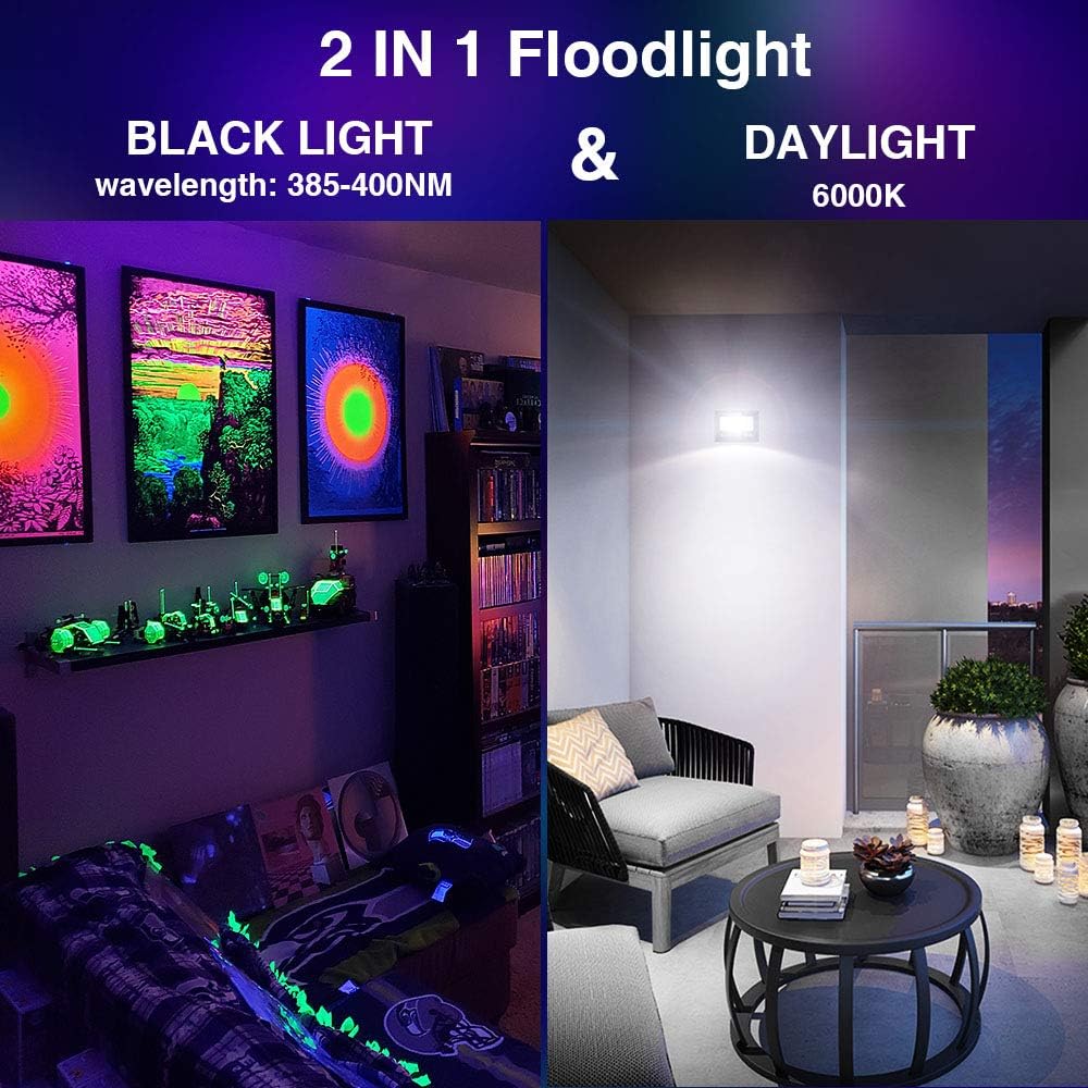 Onforu 2 Pack 100W LED Black Light with Remote, Halloween Oudoor Blacklight with Daylight White, Timing, IP66 Black Light Flood Light for Glow in The Dark, Glow Party, Body Paint, Aquarium, Florescent