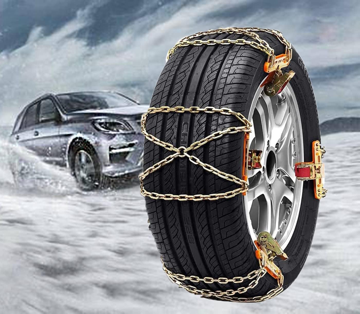 Snow Chains 8 Pack of Snow Tire Chains，Suitable for Family Cars, SUVs and Trucks with Tire Chains Adjustable and Durable, Tire Chain for Tire Width 205 215 225 235 245 255 265 275 405060 and More
