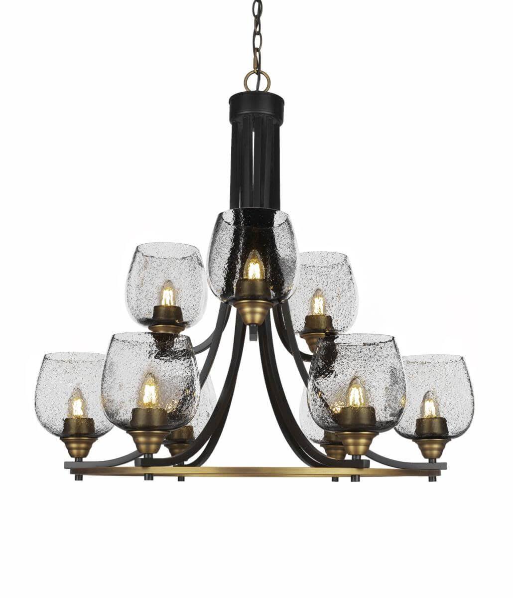 Toltec Lighting 3409-MBBR-4812 Paramount 9 Light 31 inch Chandelier in Matte Black-Brass with Smoke Bubble Glass